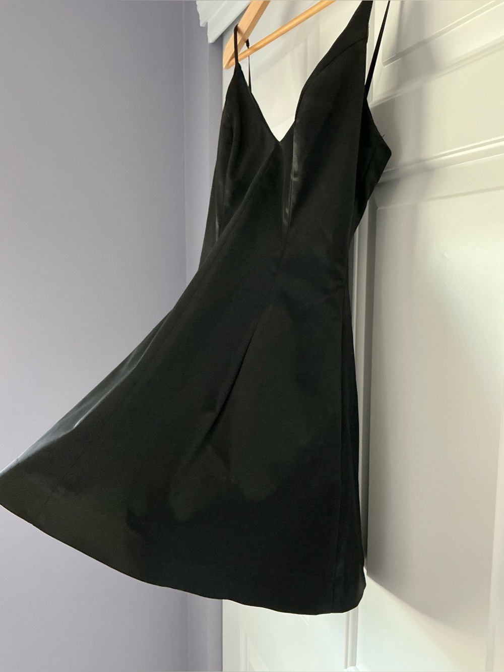 bebe Black Satin V-Neck Cocktail Mini Dress 6 - Picture 2 of 15